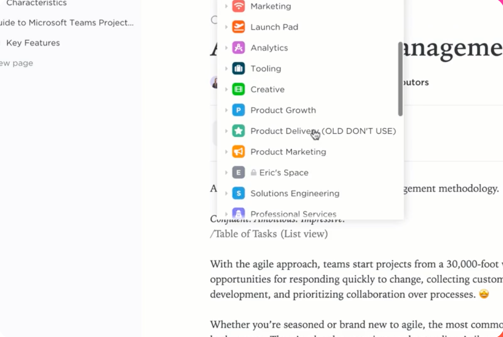 Use ClickUp Docs to link project details and brainstorm ideas