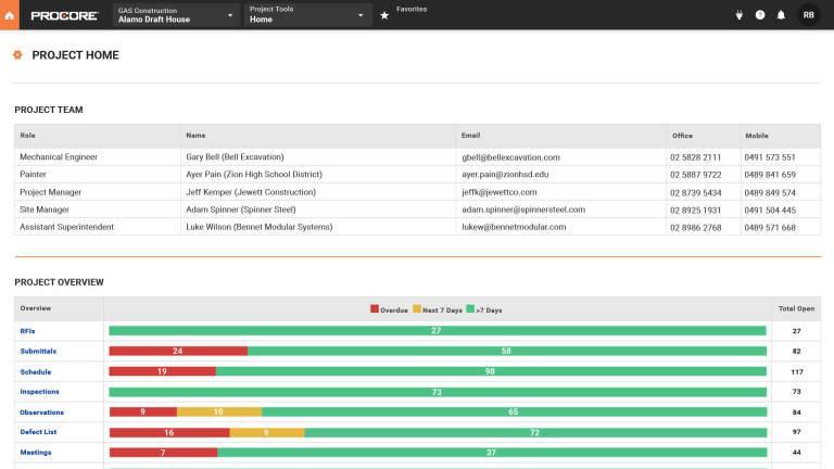 Construction app: Procore (Best for risk management)