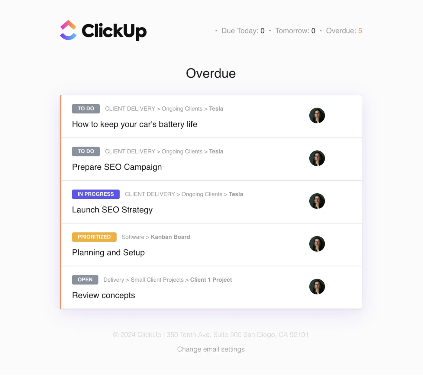 Inform team members of project list updates with ClickUp Notifications