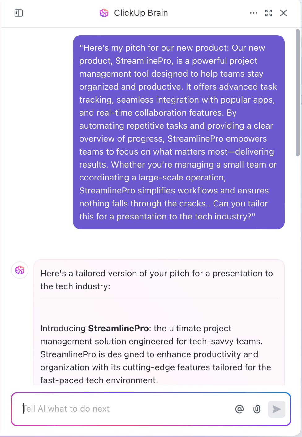 Ask ClickUp Brain to tailor content for specific industries