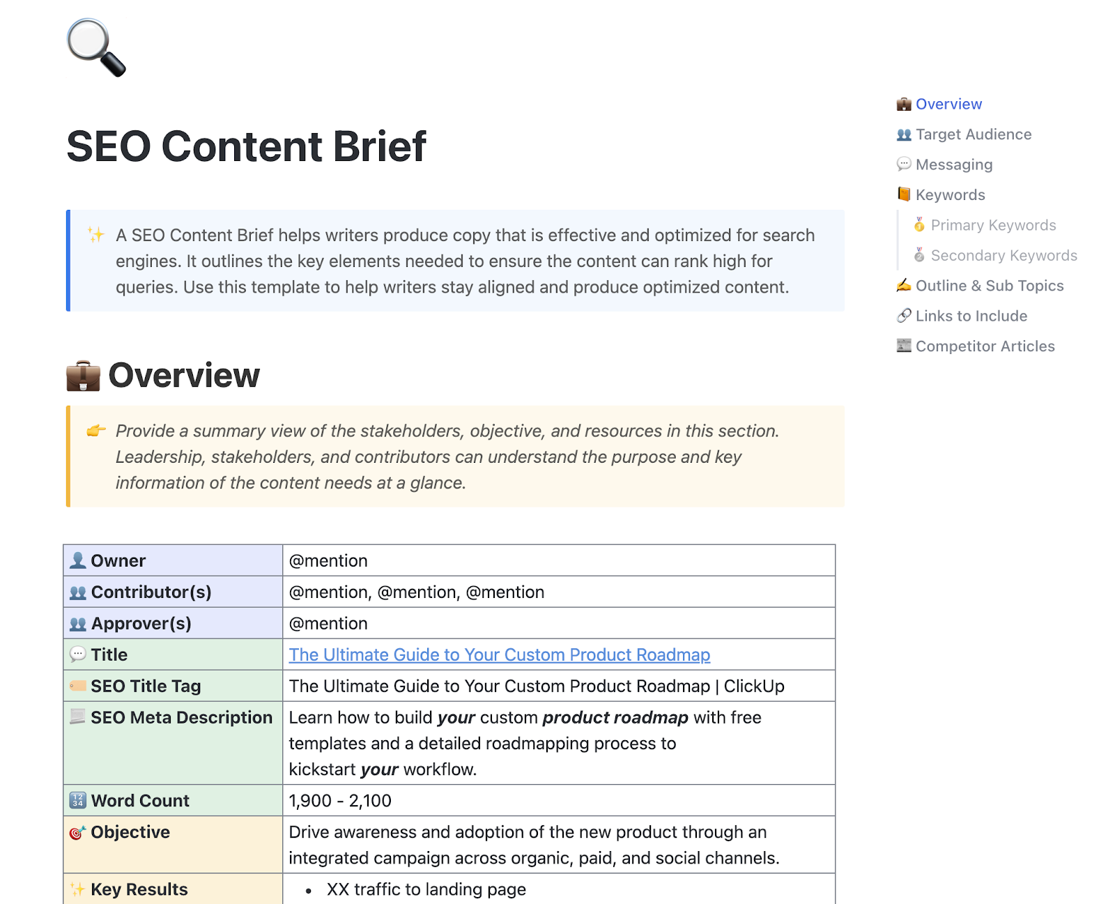 ClickUp SEO Content Brief Template
