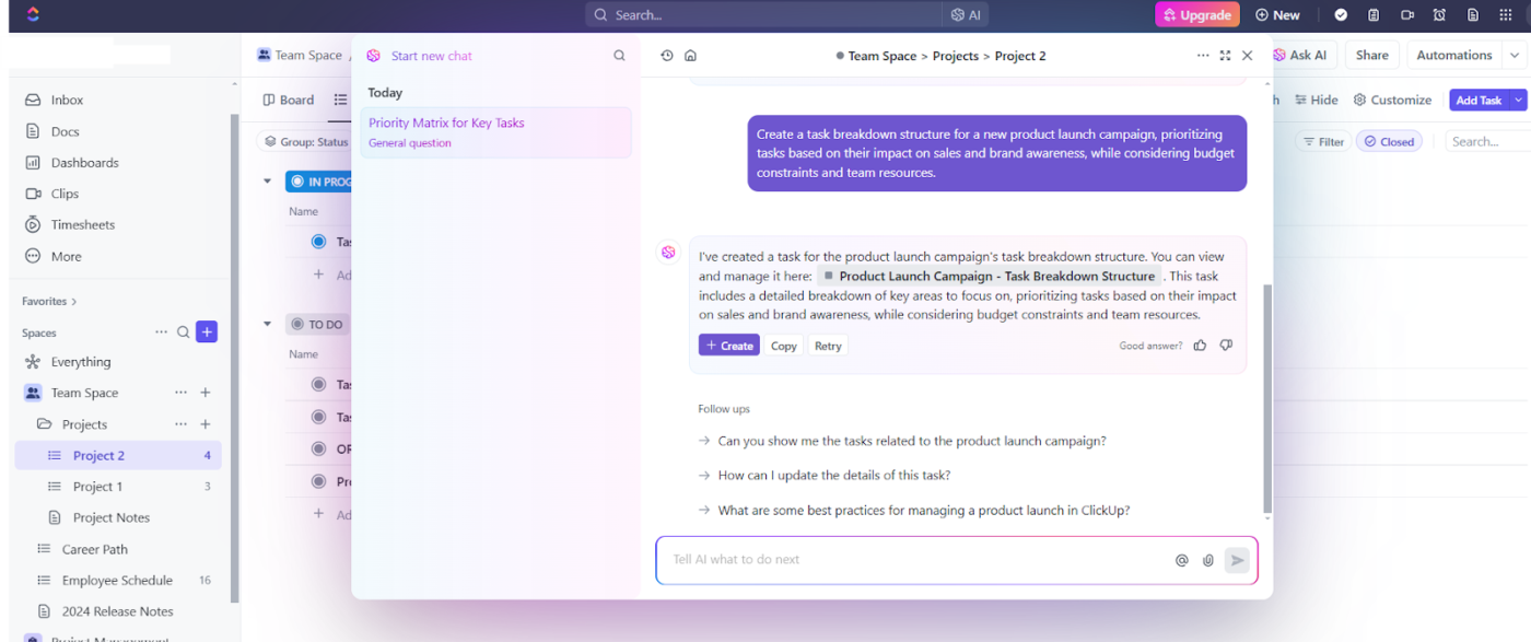 Streamline your projects with ClickUp Brain