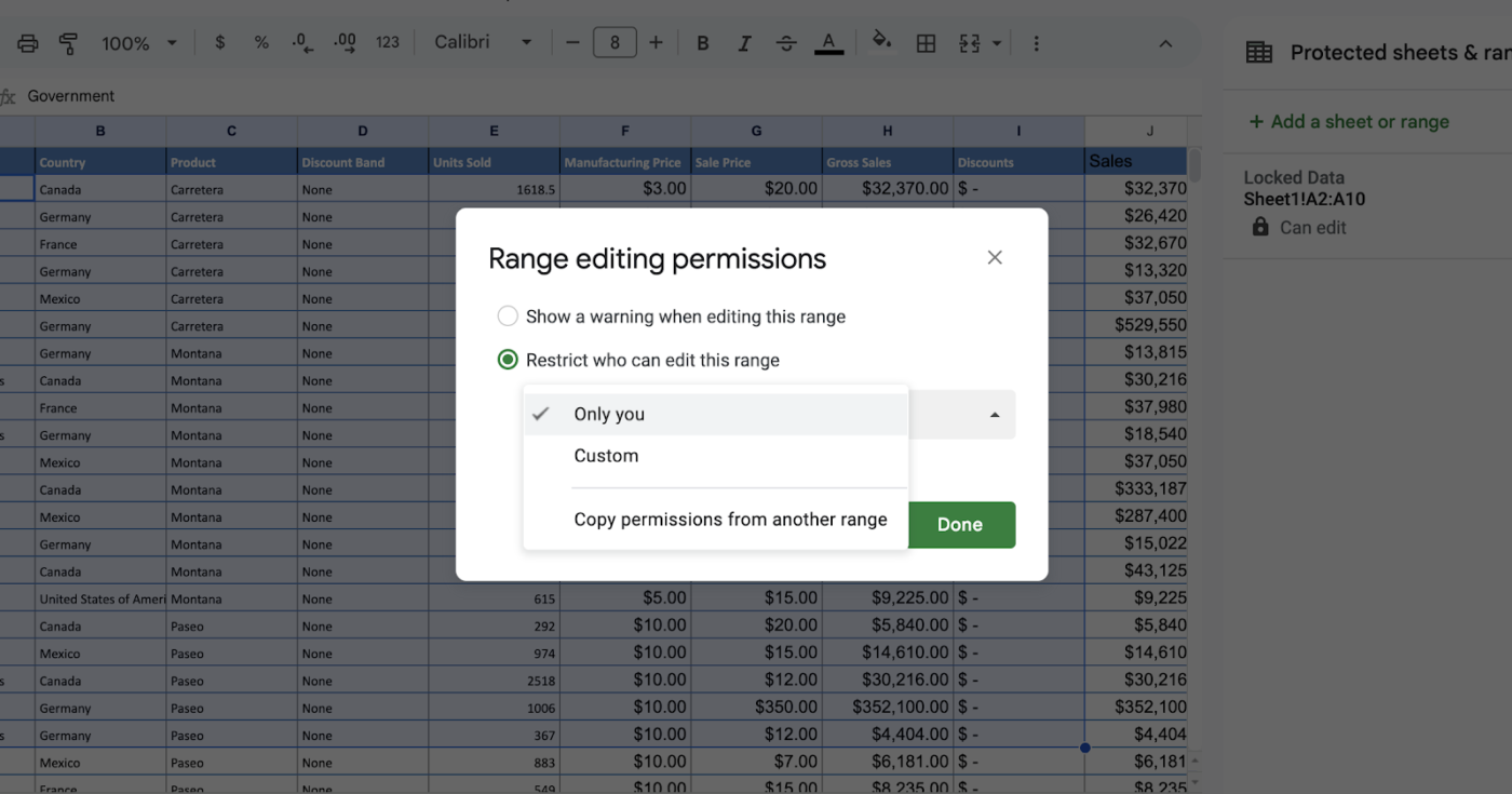 Set range editing permissions 
