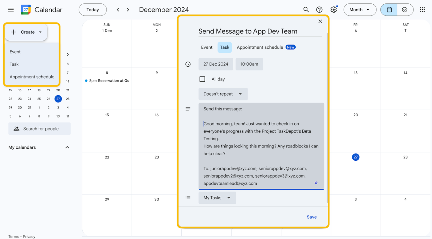 Google Calendar How to Schedule Messages on Google Chat
