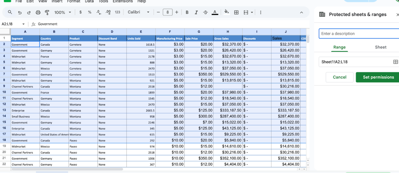 Add a range in the side panel  How to Lock Cells in Google Sheets
