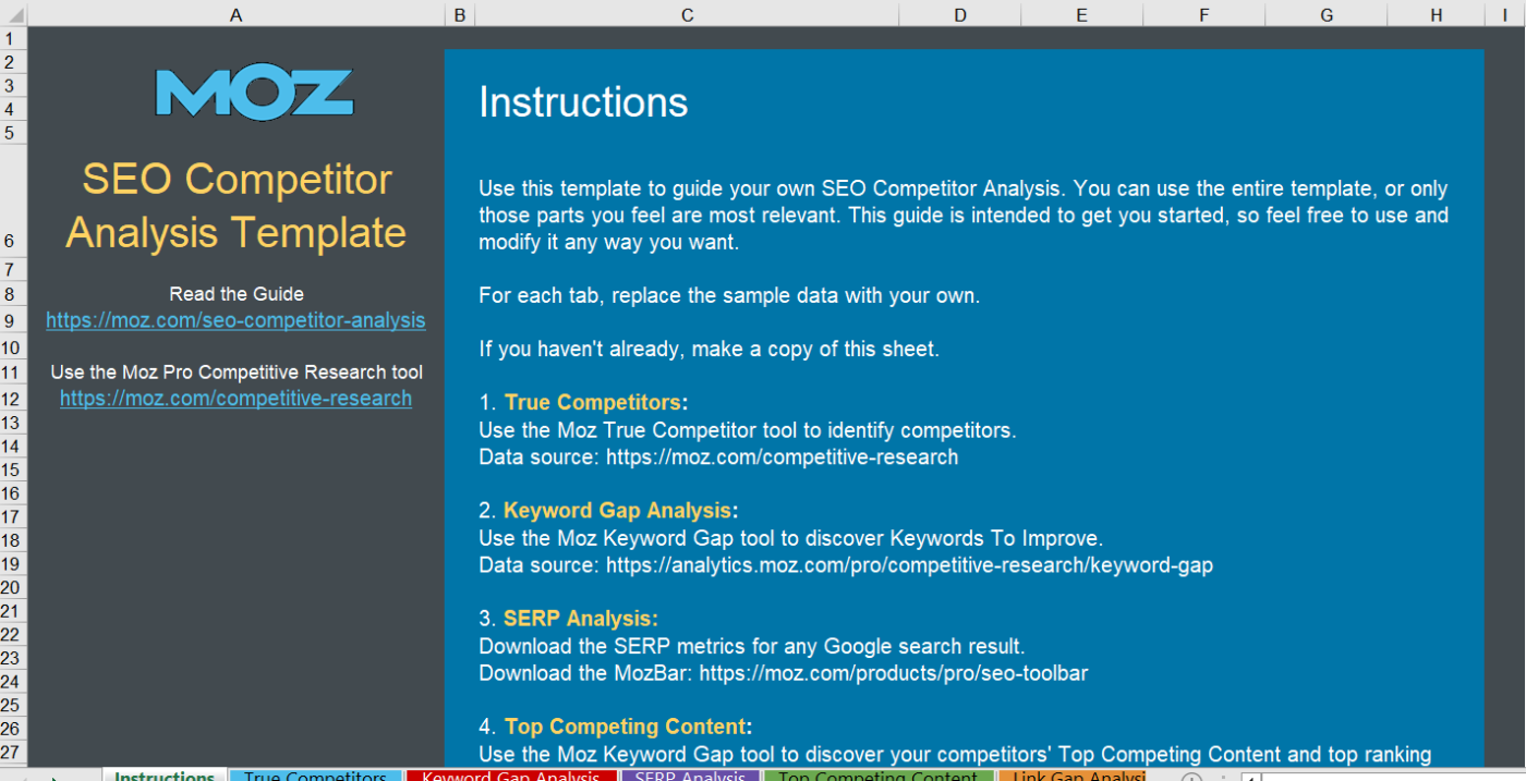 Moz SEO Competitor Analysis Template