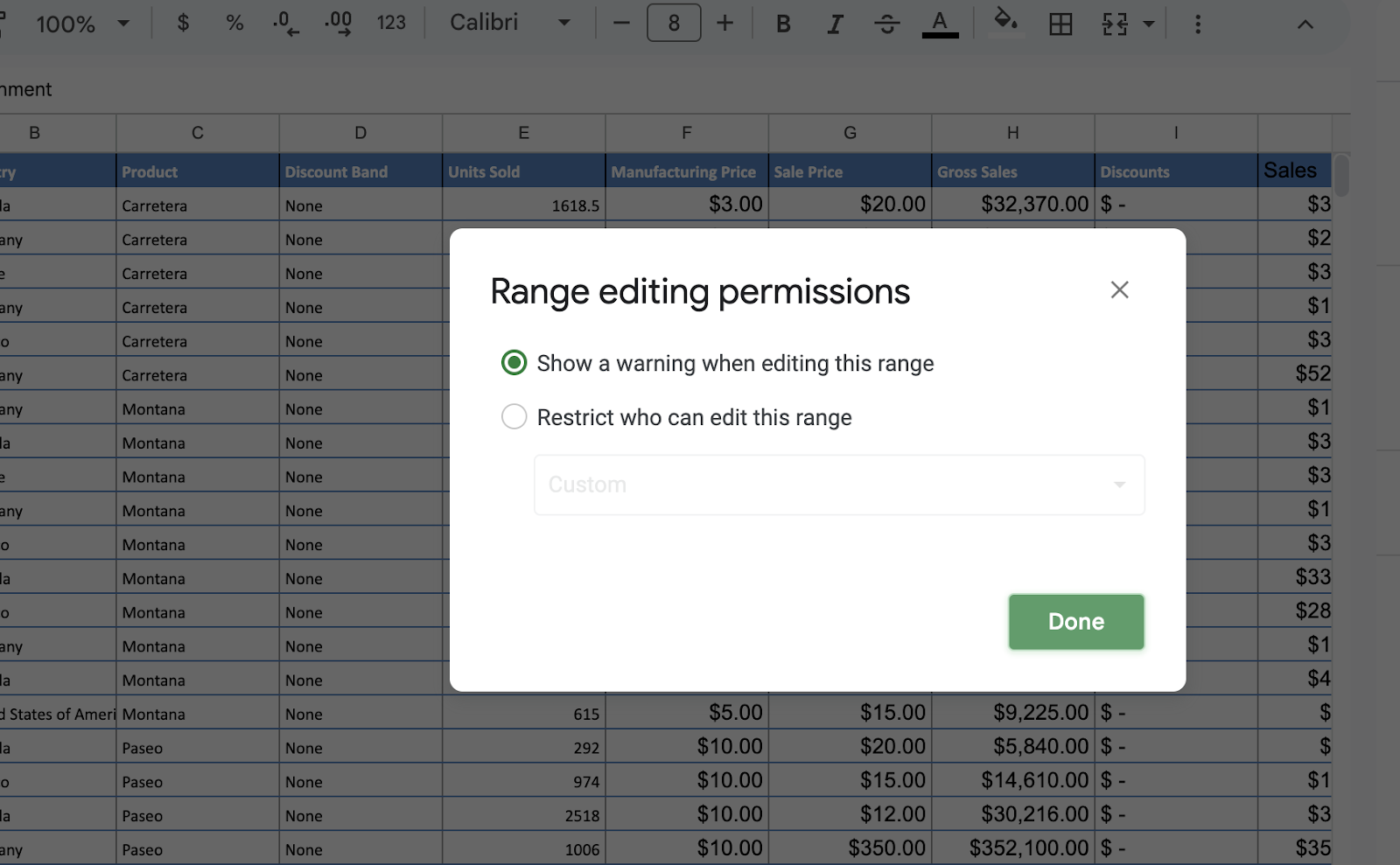 Range editing permissions in How to Lock Cells in Google Sheets
