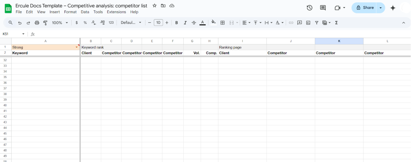 Ercule SEO Competitor Analysis Template