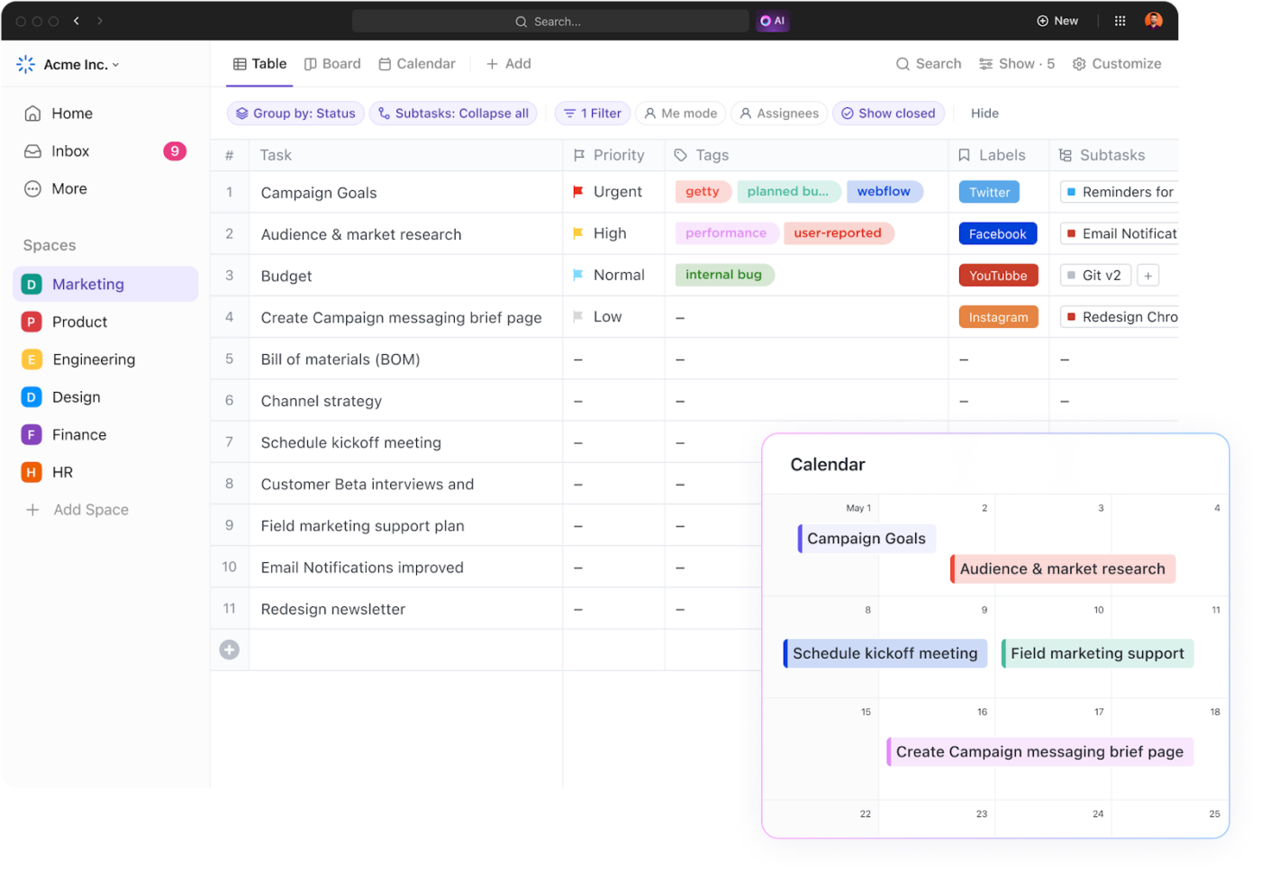 Kanban Board and Gantt Chart views on ClickUp  YouTrack vs ClickUp
