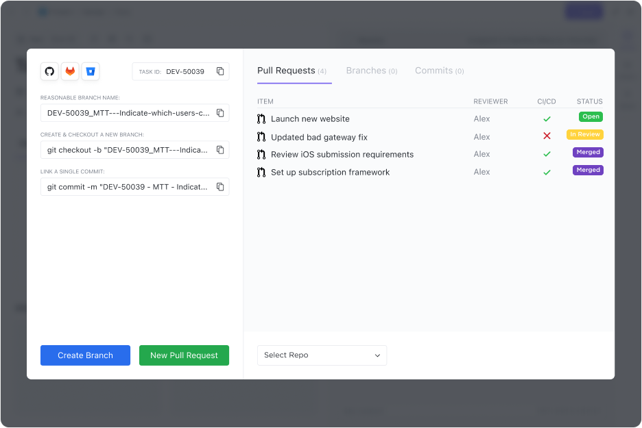 GitHub and other platforms without any hassle on ClickUp YouTrack vs ClickUp
