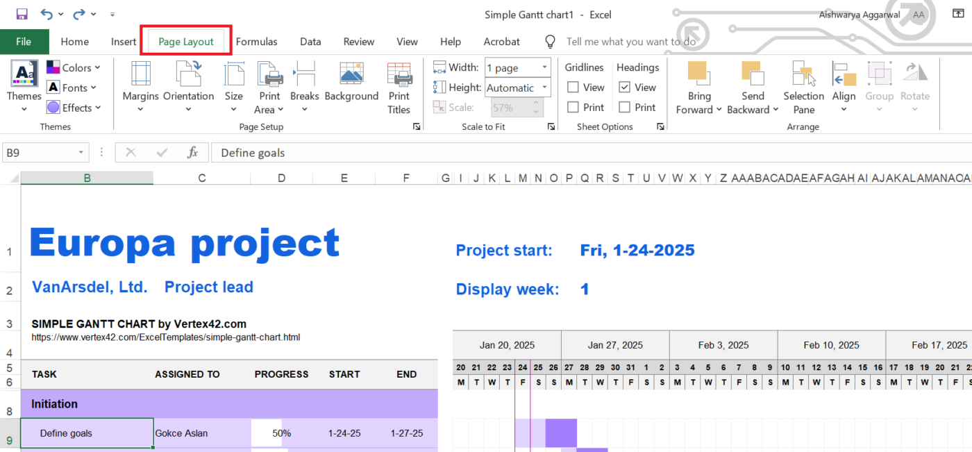 Adjust the page layout :  how to make a construction schedule in excel