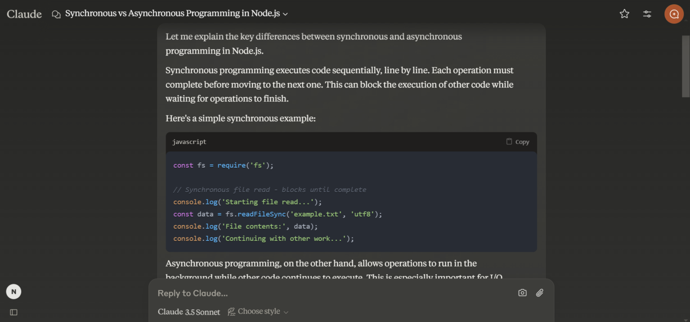 Claude AI makes it easy to understand synchronous and asynchronous programming