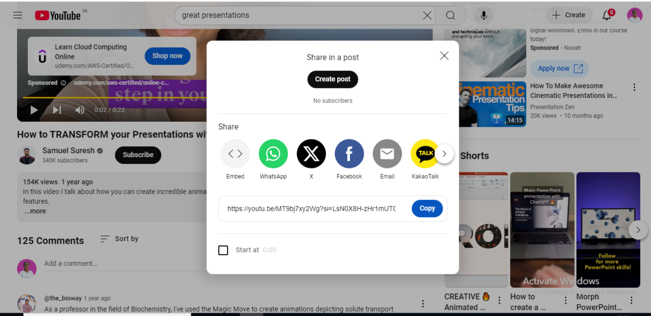 Click Share and then click Copy : How to Add Audio to Google Slides