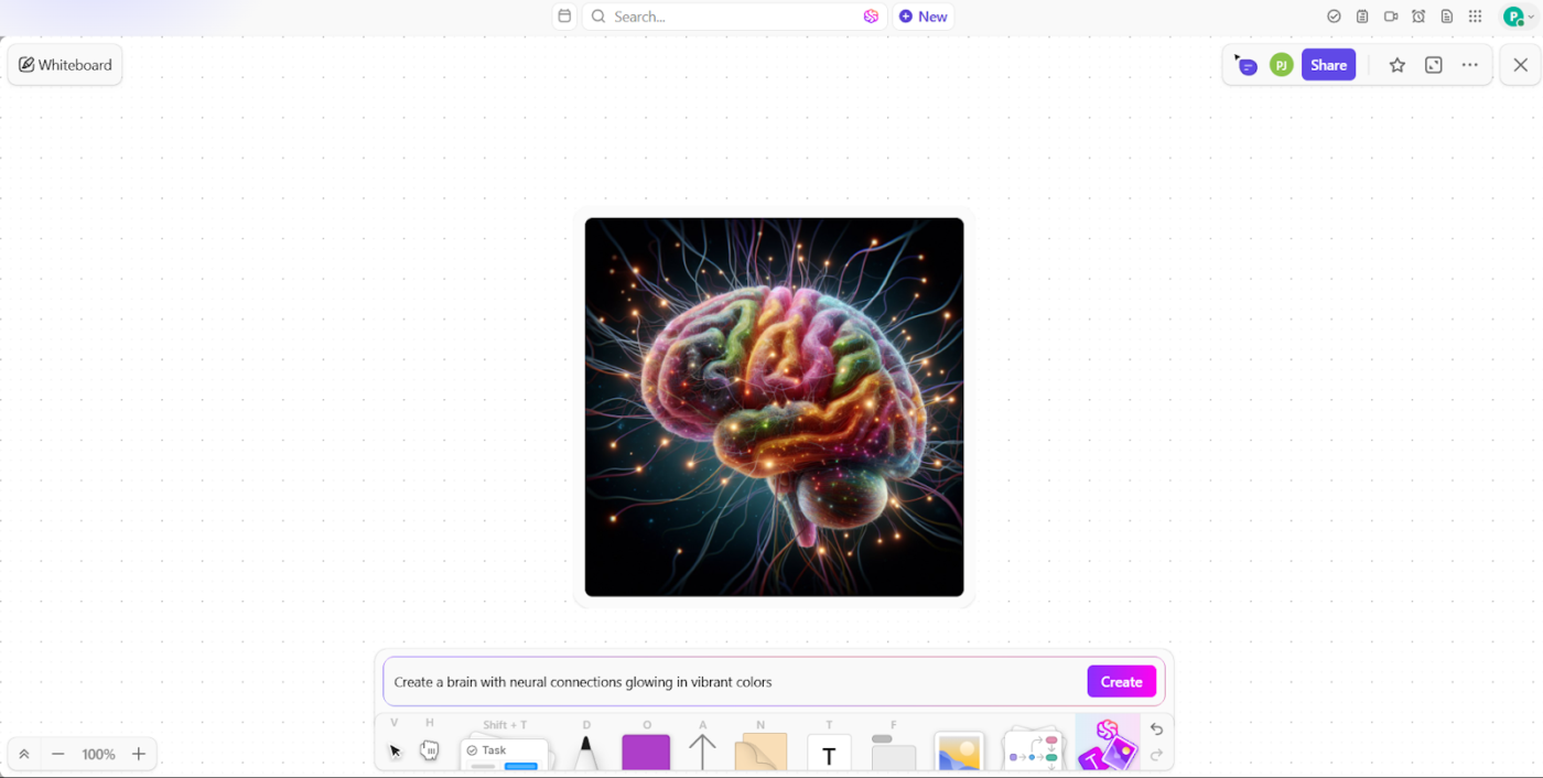 Leverage ClickUp Brain in Whiteboards to generate visuals from your prompts