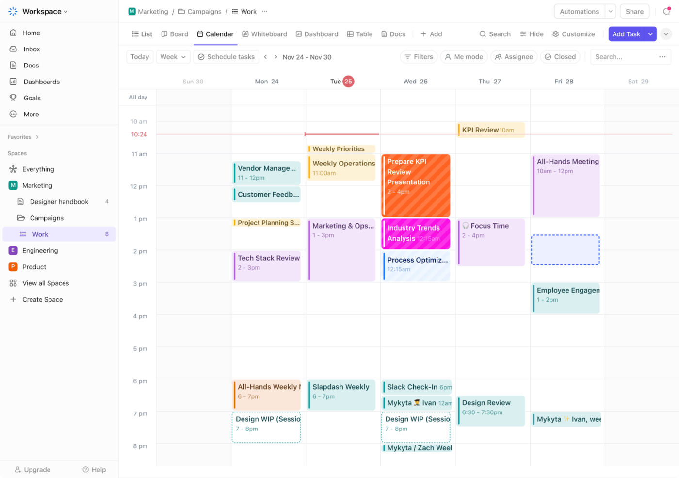 Assign dedicated time slots for your tasks using ClickUp Calendar View