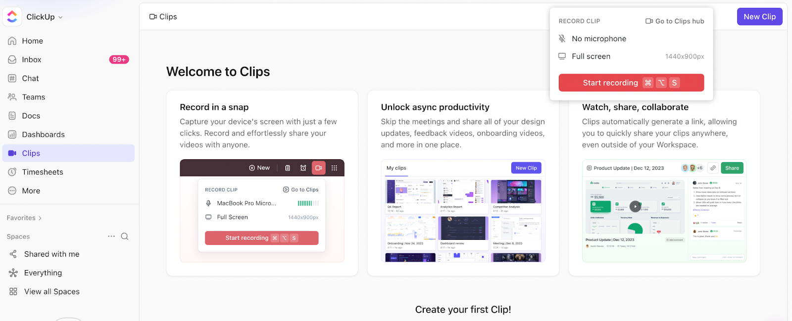 ClickUp Clips hub