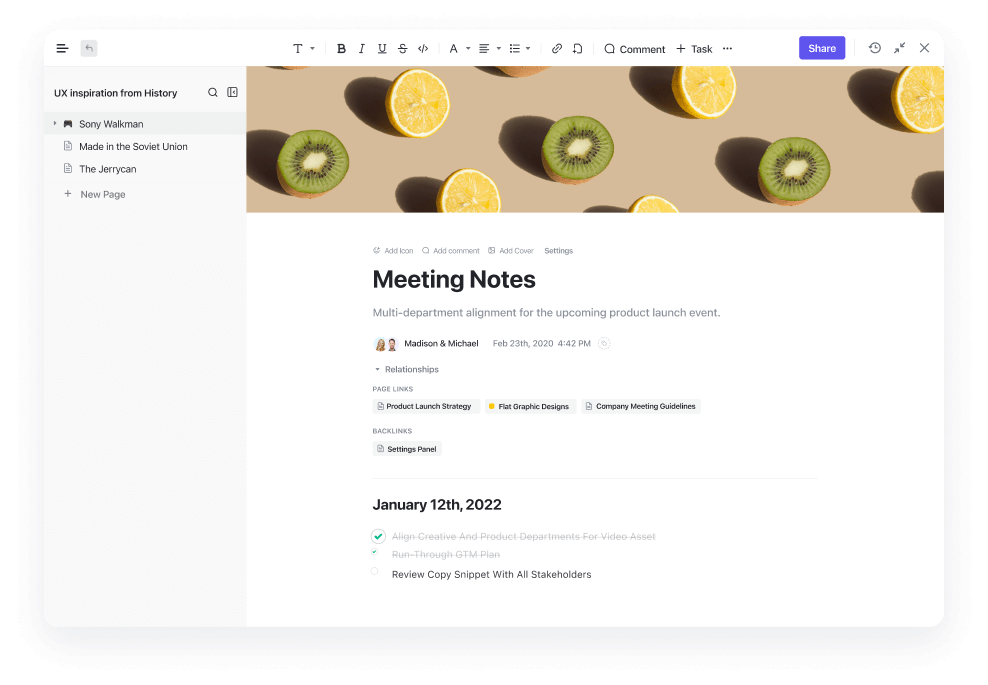ClickUp Docs: Centralize your meeting notes