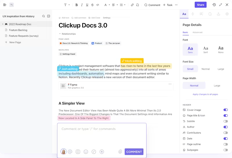 Collaborate on technical documentation in real time with ClickUp Docs