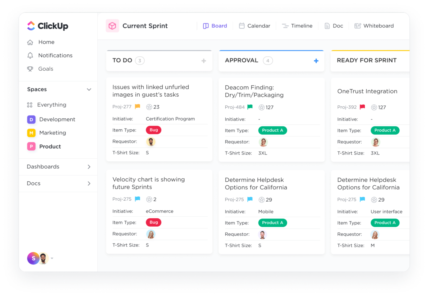 Manage agile workflows easily with ClickUp Spints