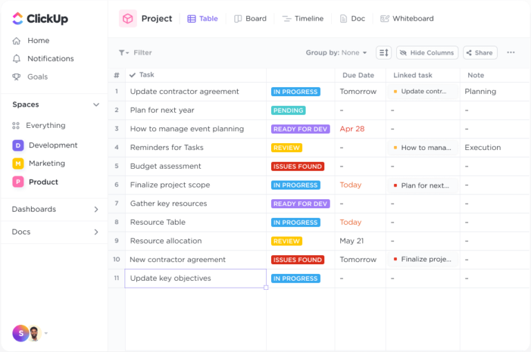 ClickUp Table View