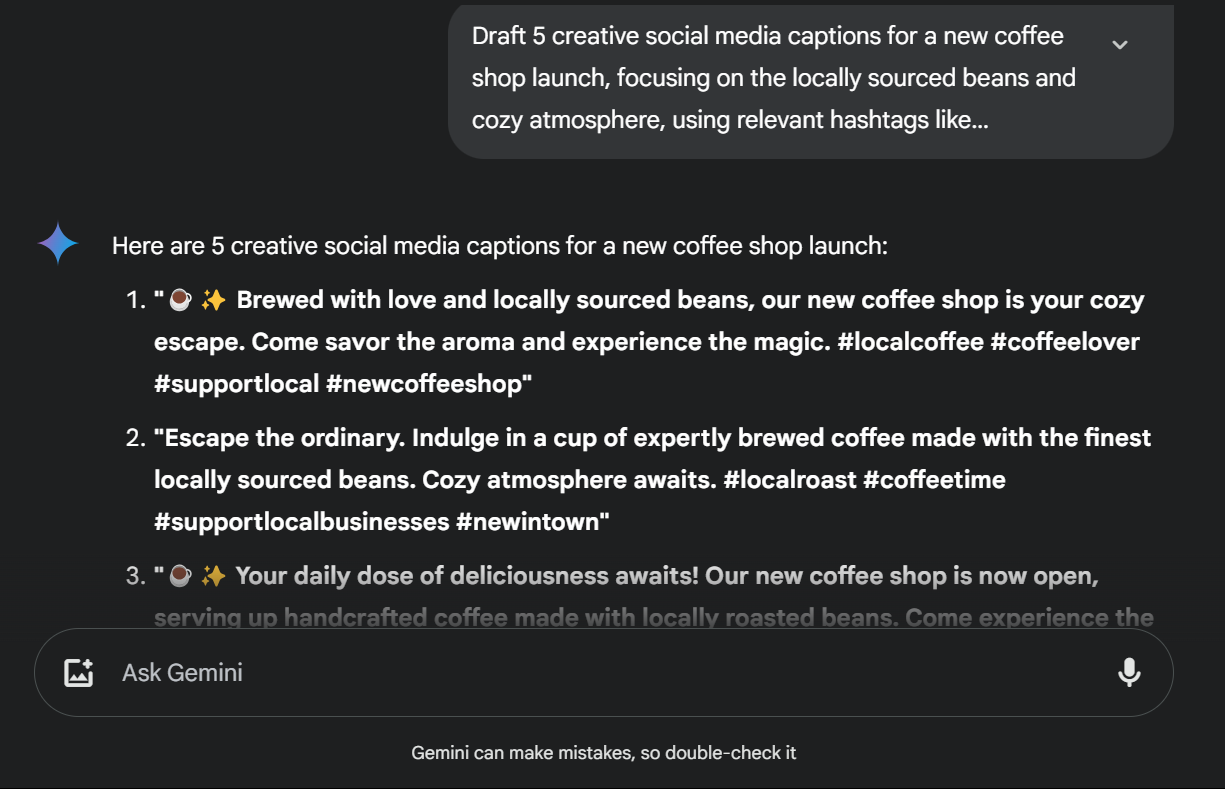 Craft social media captions Prompt 