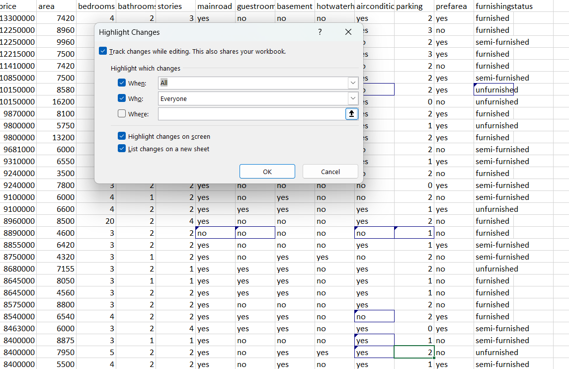 Customize the Highlight Changes dialog box