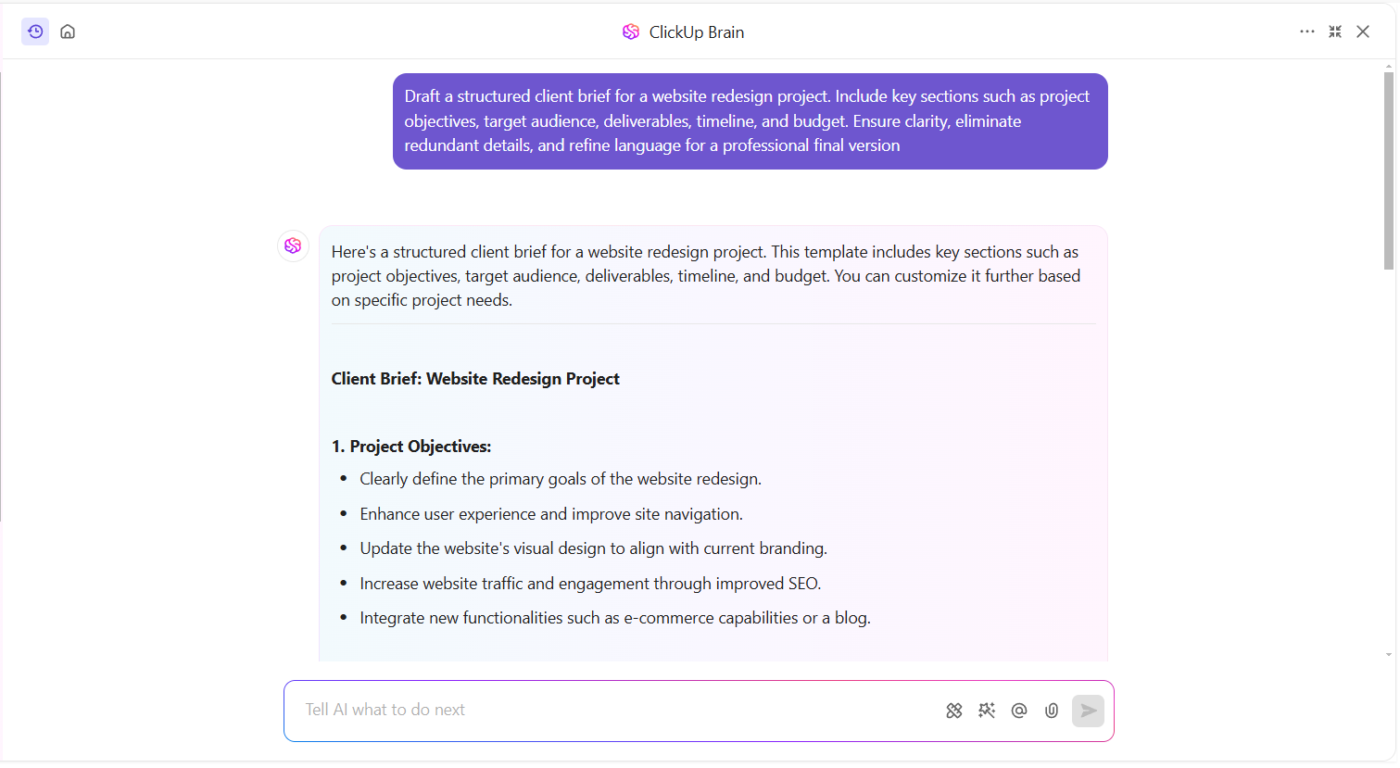 Draft Client briefs effortlessly with ClickUp Brain