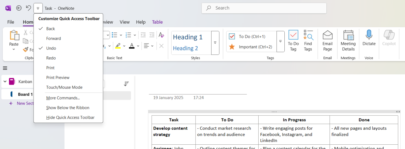 new page : How to Make a Kanban Board in OneNote