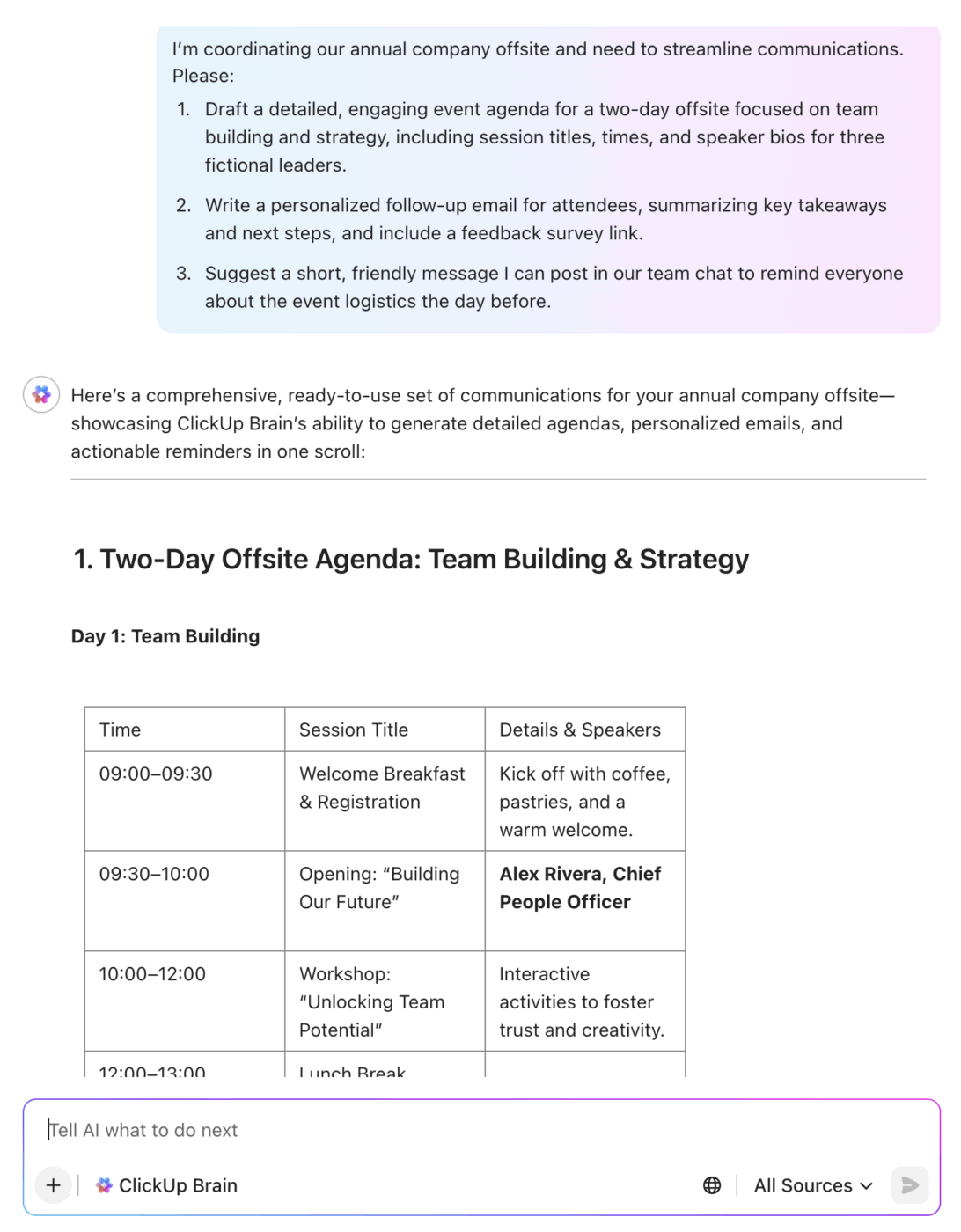 ClickUp Brain Event Planning use case