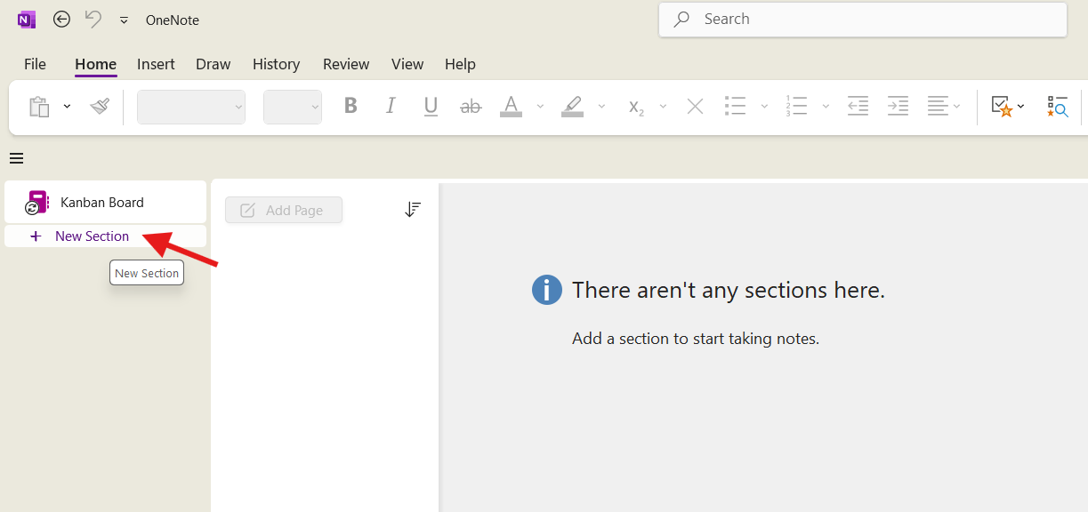 Set up a section for your board : How to Make a Kanban Board in OneNote