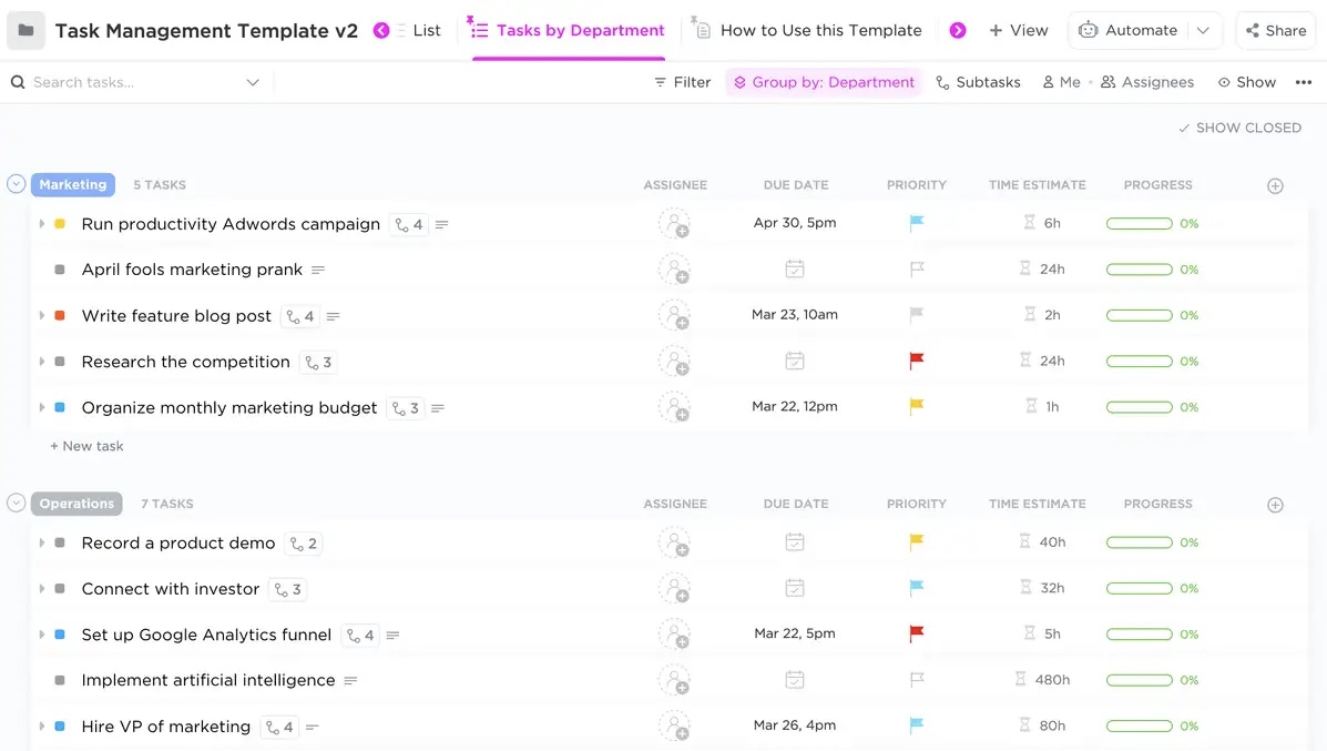 Task Management template