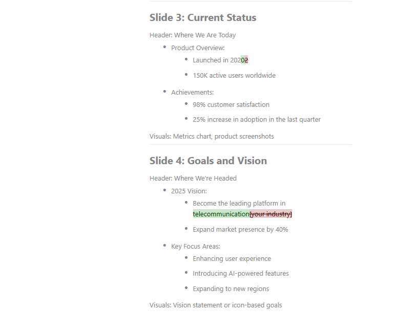 View changes highlighted in a different color in ClickUp Docs