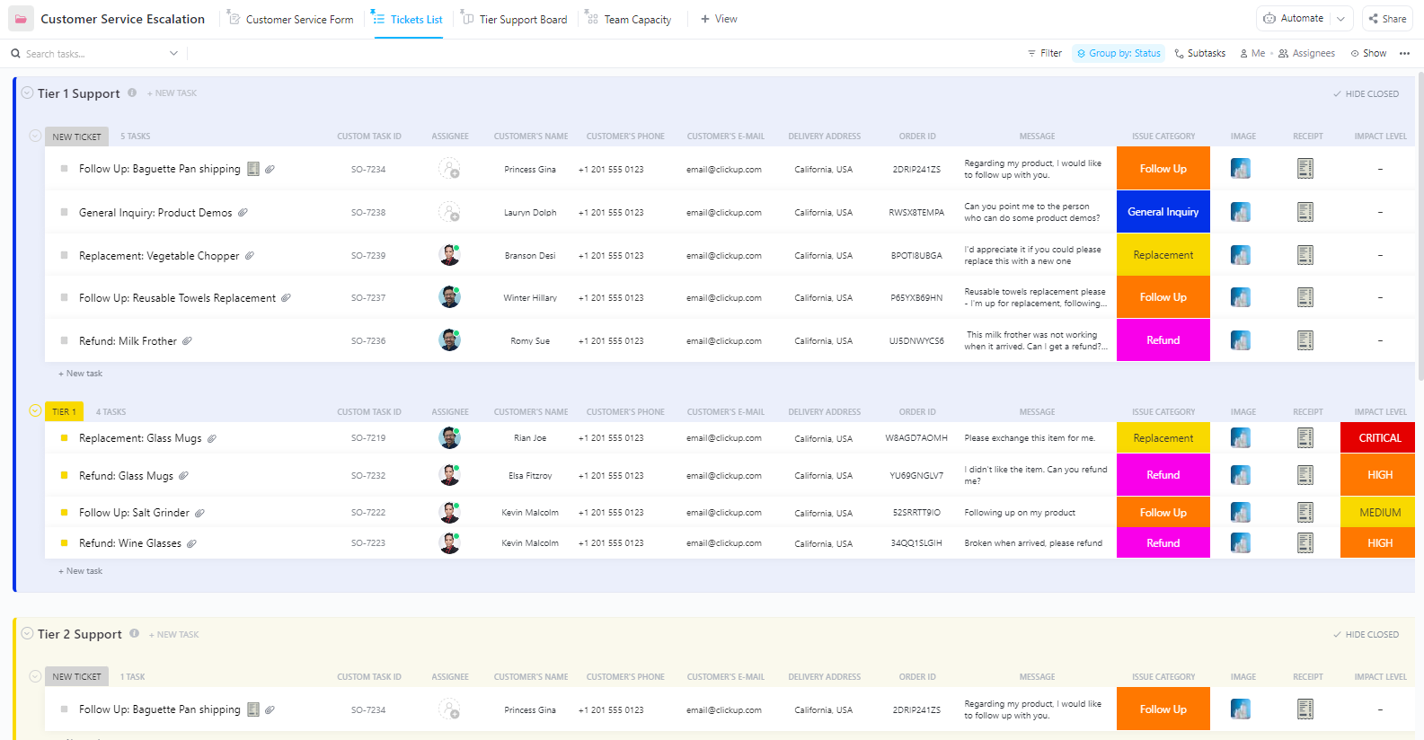 ClickUp Customer Service Escalation Template