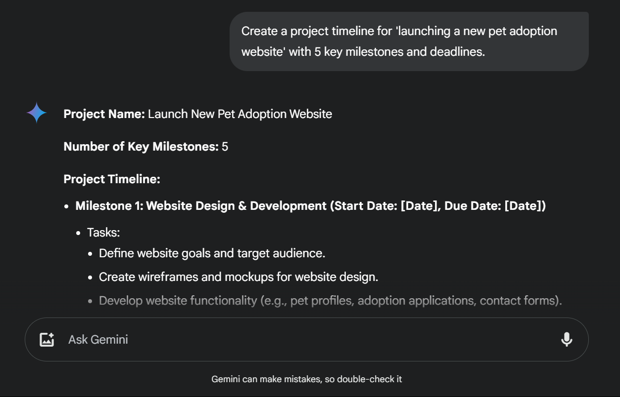 Create Project timeline Schedule prompt