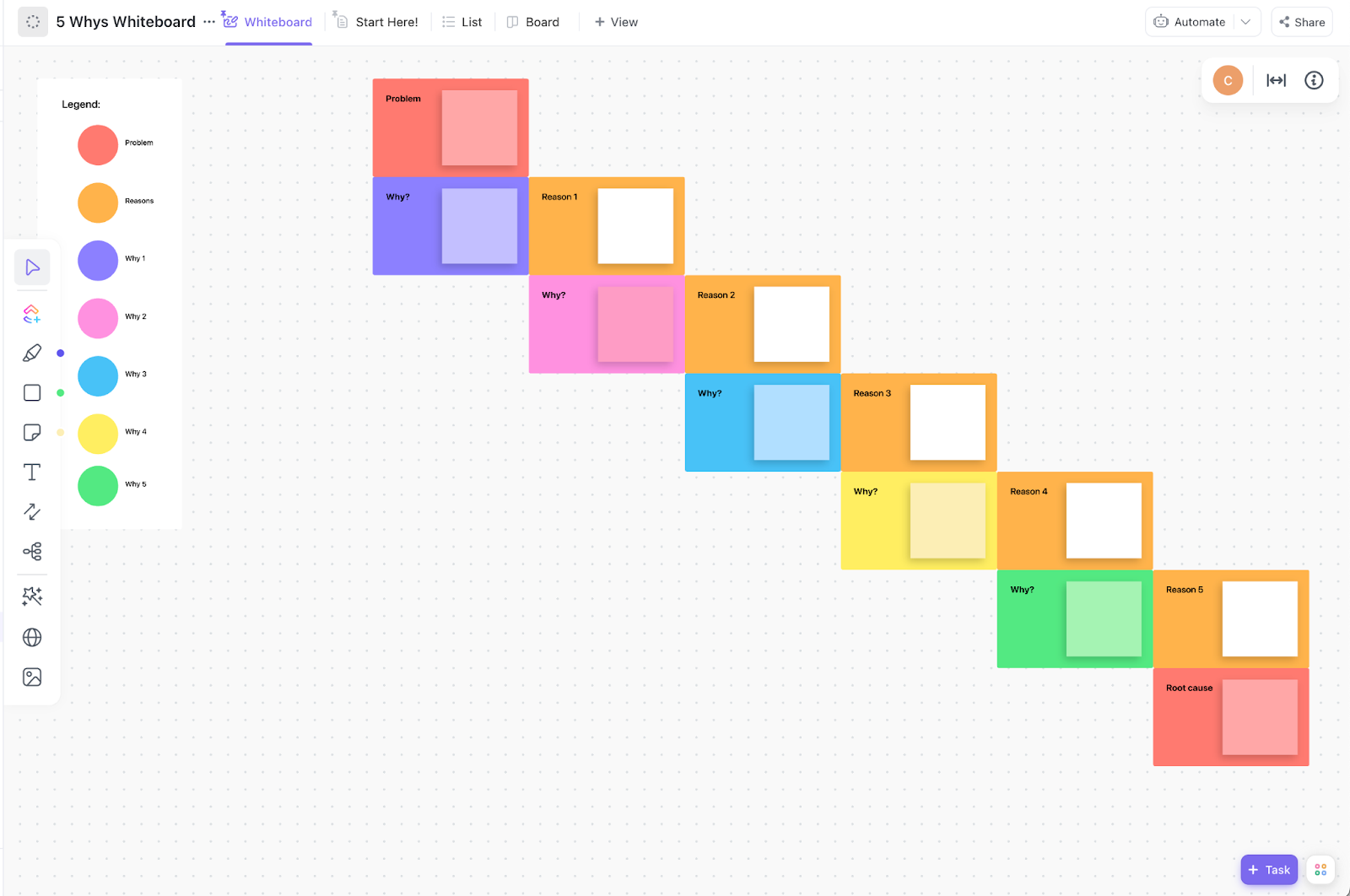 ClickUp 5 Whys Whiteboard Template