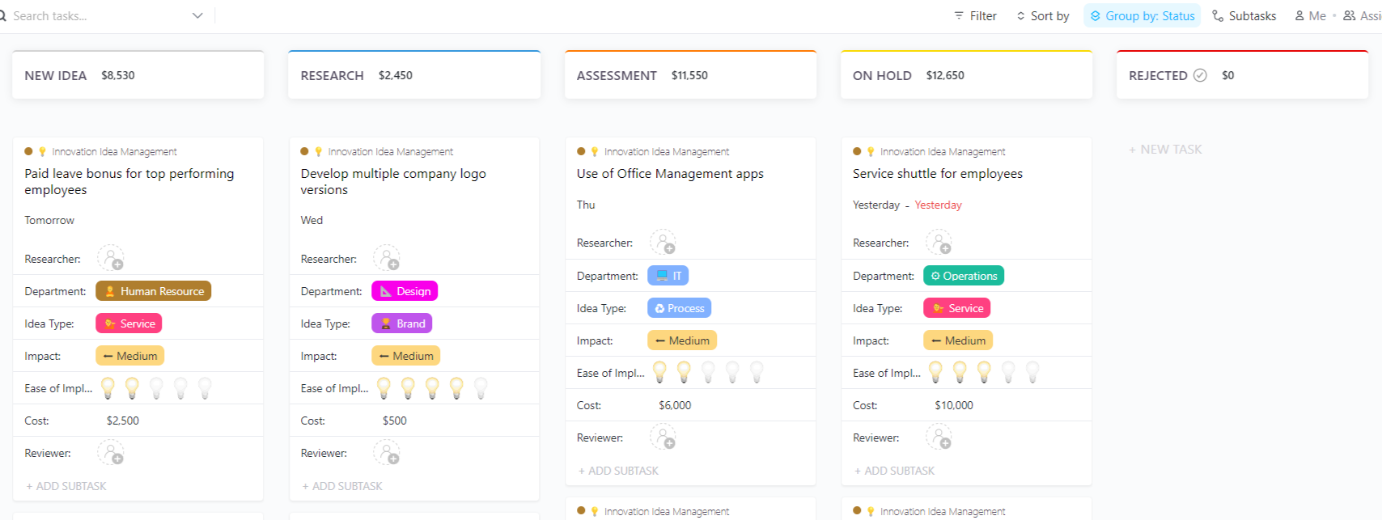 ClickUp Innovation Idea Management Template