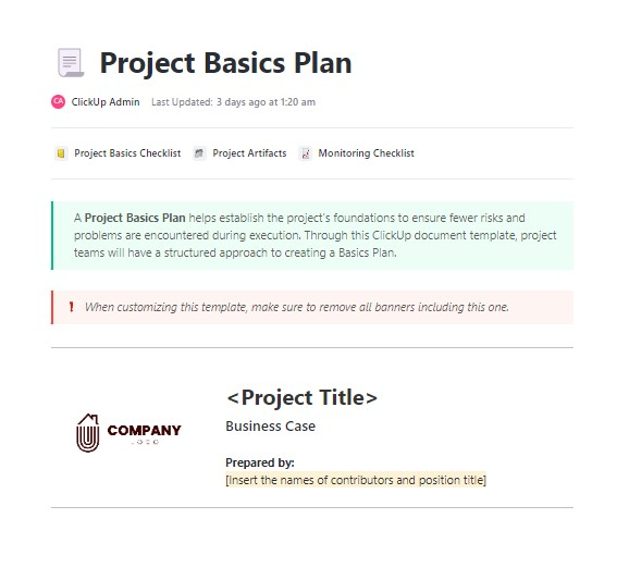 ClickUp Scenario Planning Document Template: scenario planning template