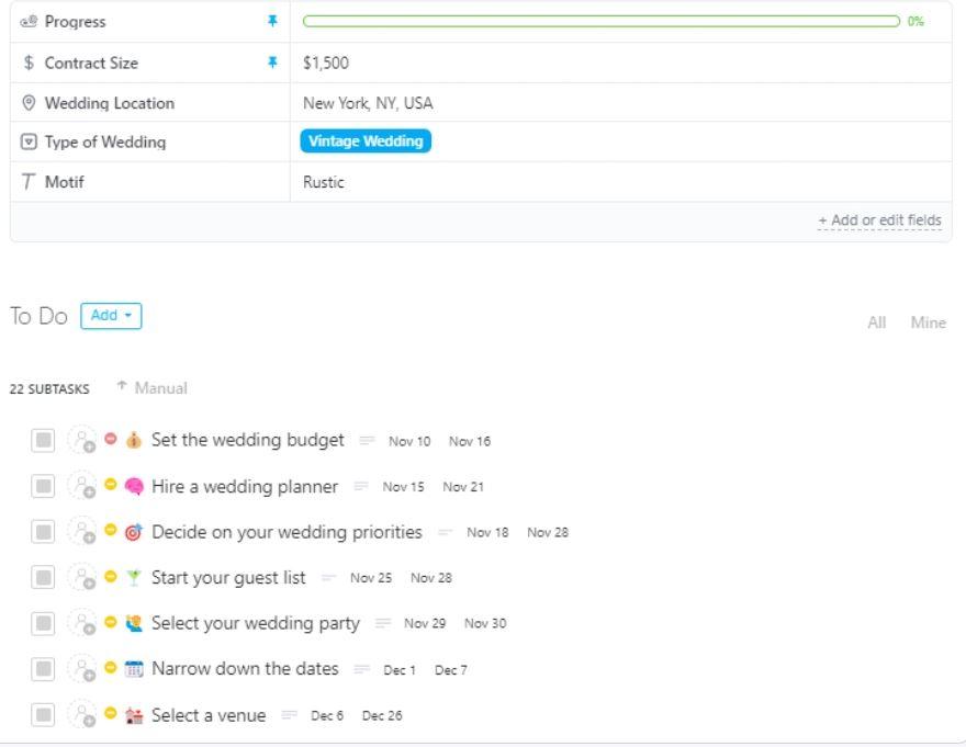 ClickUp Wedding Planner Template