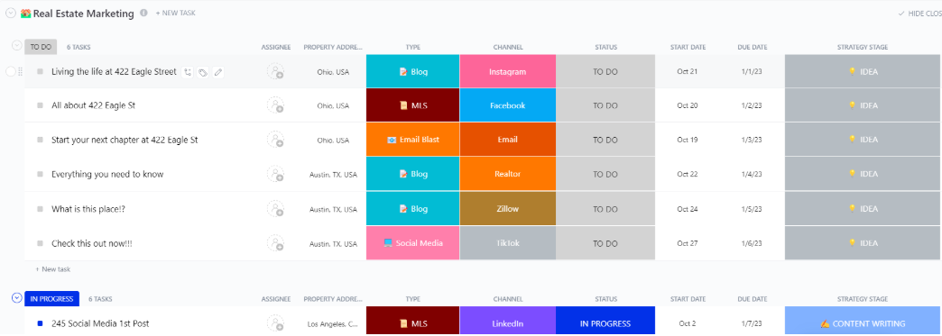 real estate marketing plan template: ClickUp Real Estate Marketing Template