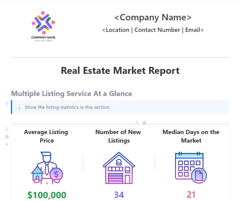 real estate marketing plan template: ClickUp Real Estate Market Report Template