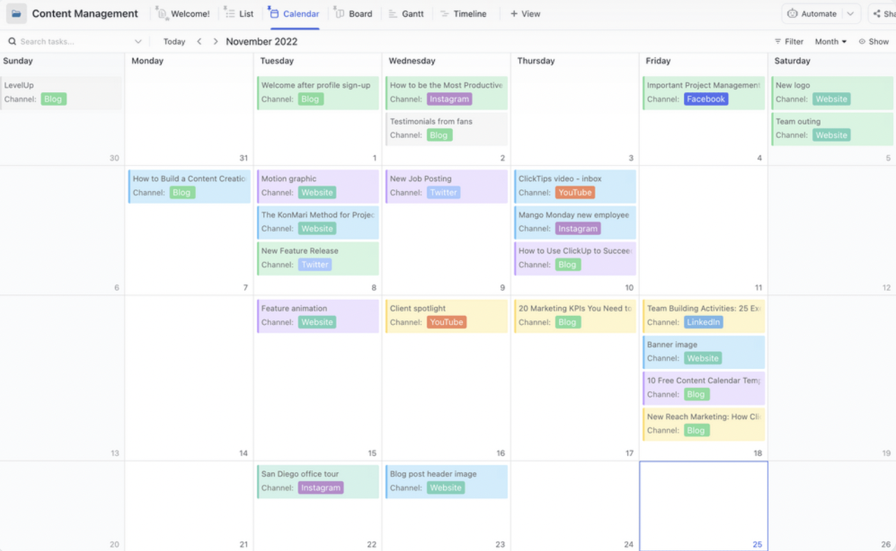 ClickUp Calendar View