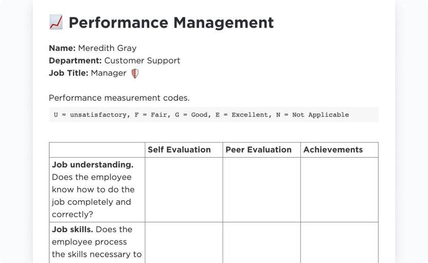 ClickUp Performance Review Template