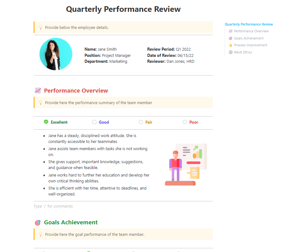 ClickUp Quarterly Performance Review Template