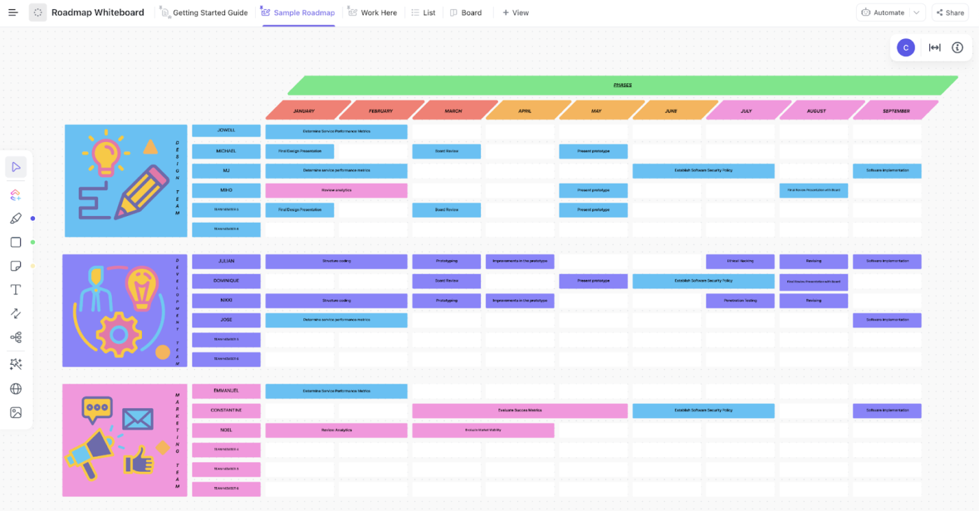 ClickUp Product Roadmap Whiteboard Template