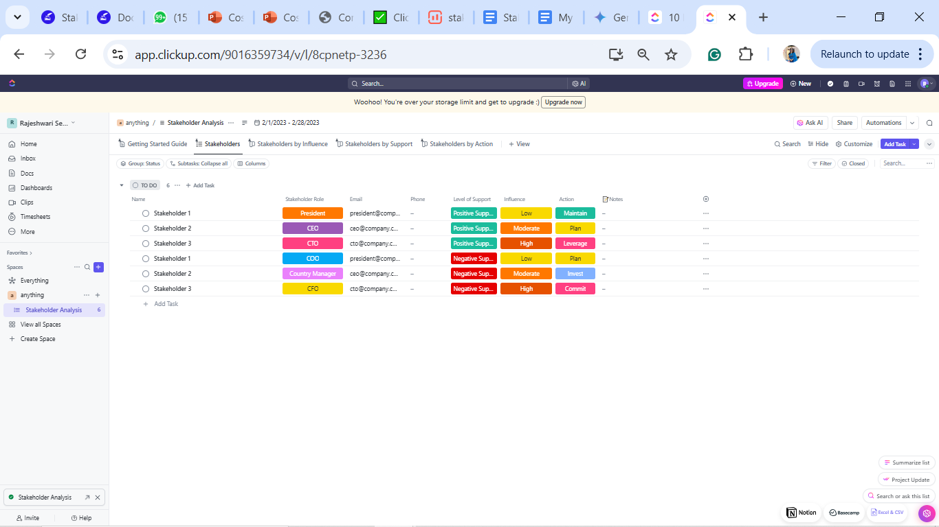 ClickUp Stakeholder Analysis Template