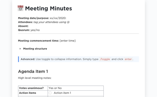 ClickUp Shareholder Meeting Minutes Template