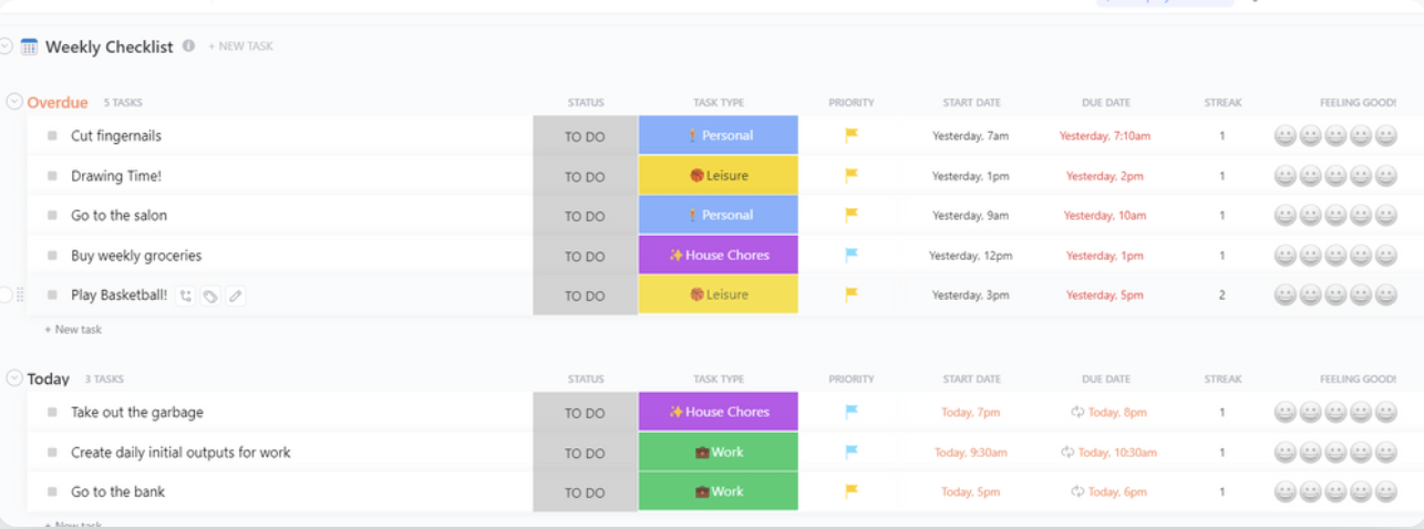 ClickUp Weekly Checklist Template