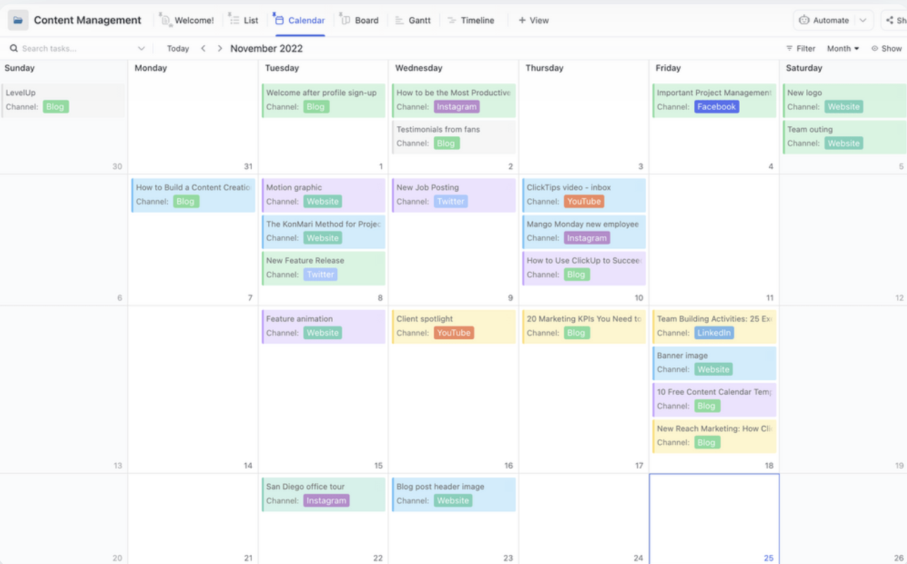 ClickUp Calendar View