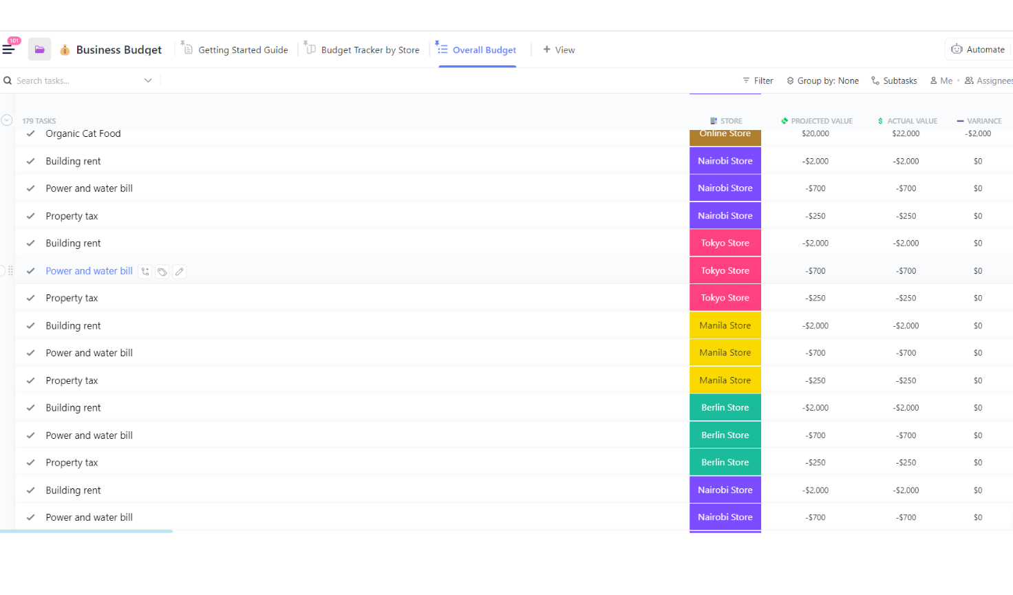 ClickUp Business Budget Template