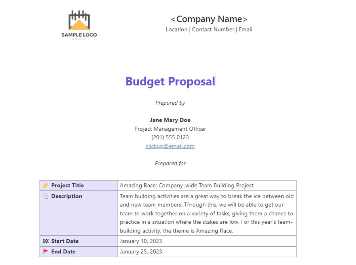 ClickUp Budget Proposal Template